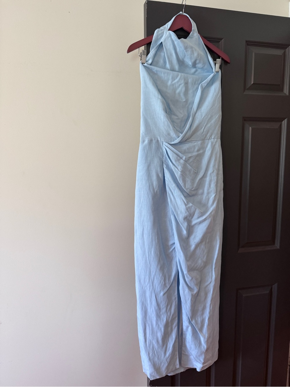 4SI3NNA Pale Blue Draped Halter Dress